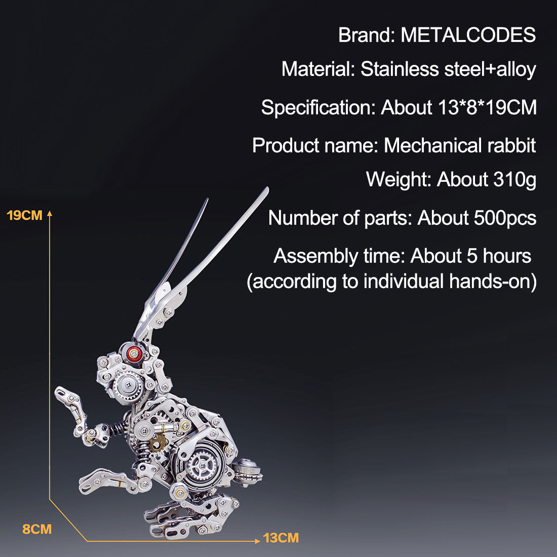 Punk-Inspired 3D Mechanical Rabbit Model Kit - 500-Piece DIY Metal Puzzle 3D Puzzle Model Kit Diyengmod