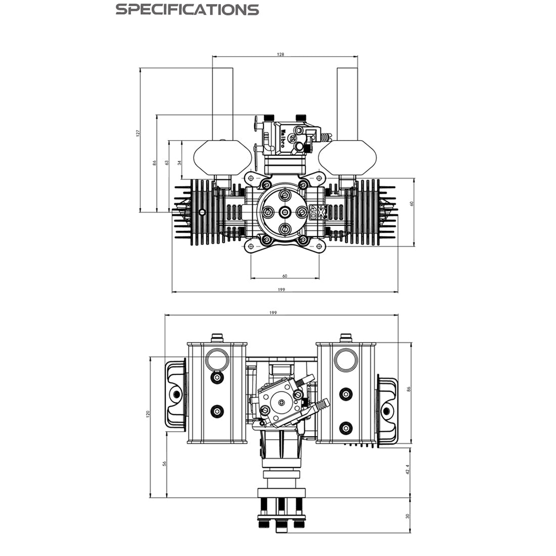 EPHIL XG-40cc-T High-Performance Twin-Cylinder Gas Engine for Fixed-Wing Model Aircraft Engine Models Diyengmod