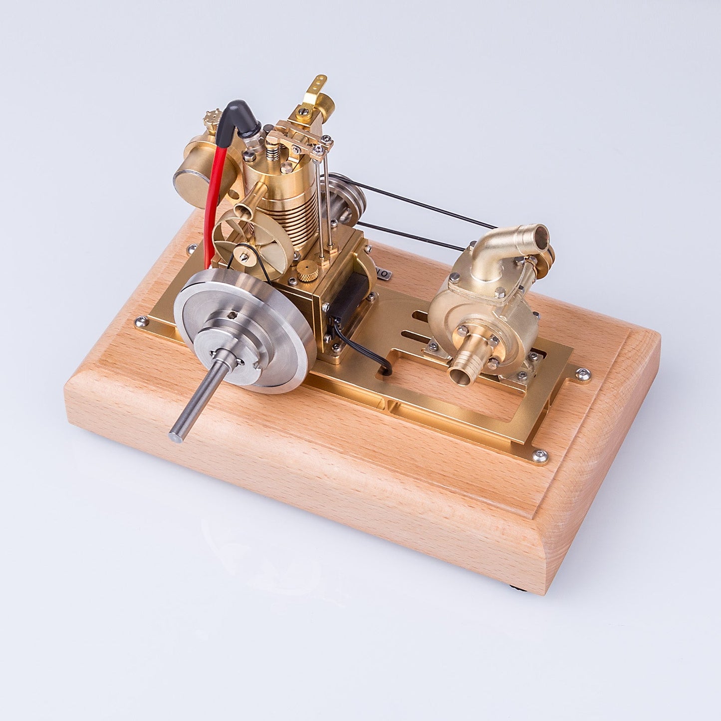 Miniature 1.6cc Vertical Air-Cooled Gasoline Engine Model with Vane Pump and Wooden Base Engine Models Diyengmod