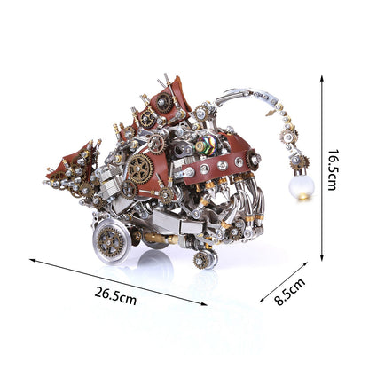 Steampunk 3D Metal Anglerfish Puzzle Model with Luminous Bulb - 1064 PCS DIY Assembly Gift 3D Puzzle Model Kit Diyengmod