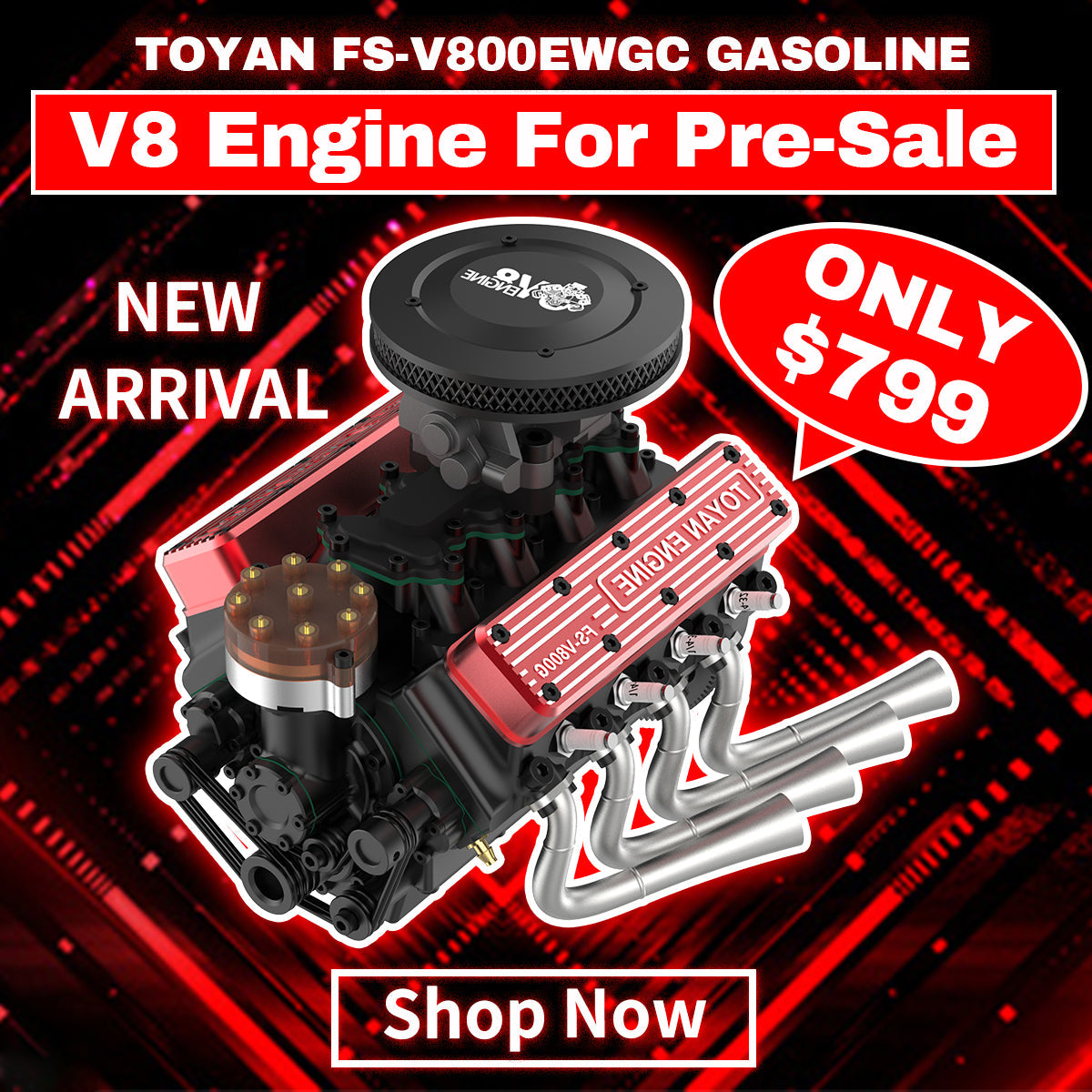 TOYAN FS-V800WGPC Gasoline V8 Engine Model Starter Kit - Complete DIY Assembly Set Engine Model accessories Diyengmod