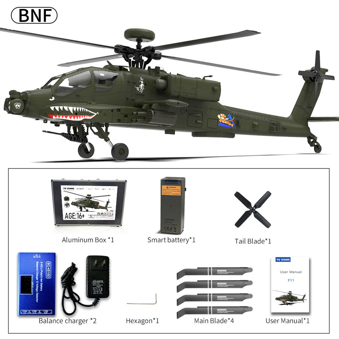 YU XIANG F11 AH-64 1/32 Scale 2.4G 6CH Ready-to-Fly Helicopter Model - DIY Eng Mod helicopter Diyengmod