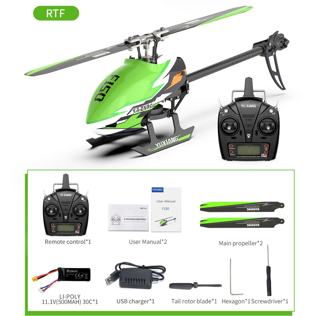 YU XIANG F150 RTF Brushless RC Helicopter Model with 6CH Remote Control - 2.4G Technology RC Airplane Diyengmod