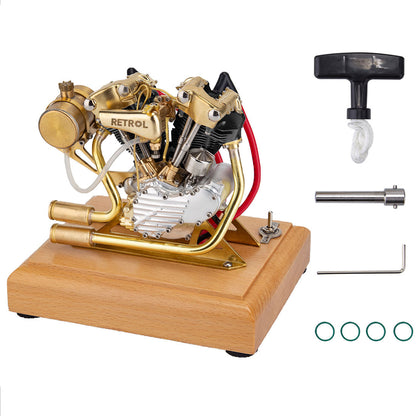 Mini V2 4.2CC OHV V-Twin Gasoline Engine Model - Retro Motorcycle Double-Cylinder Internal Combustion Engine Engine Models Diyengmod