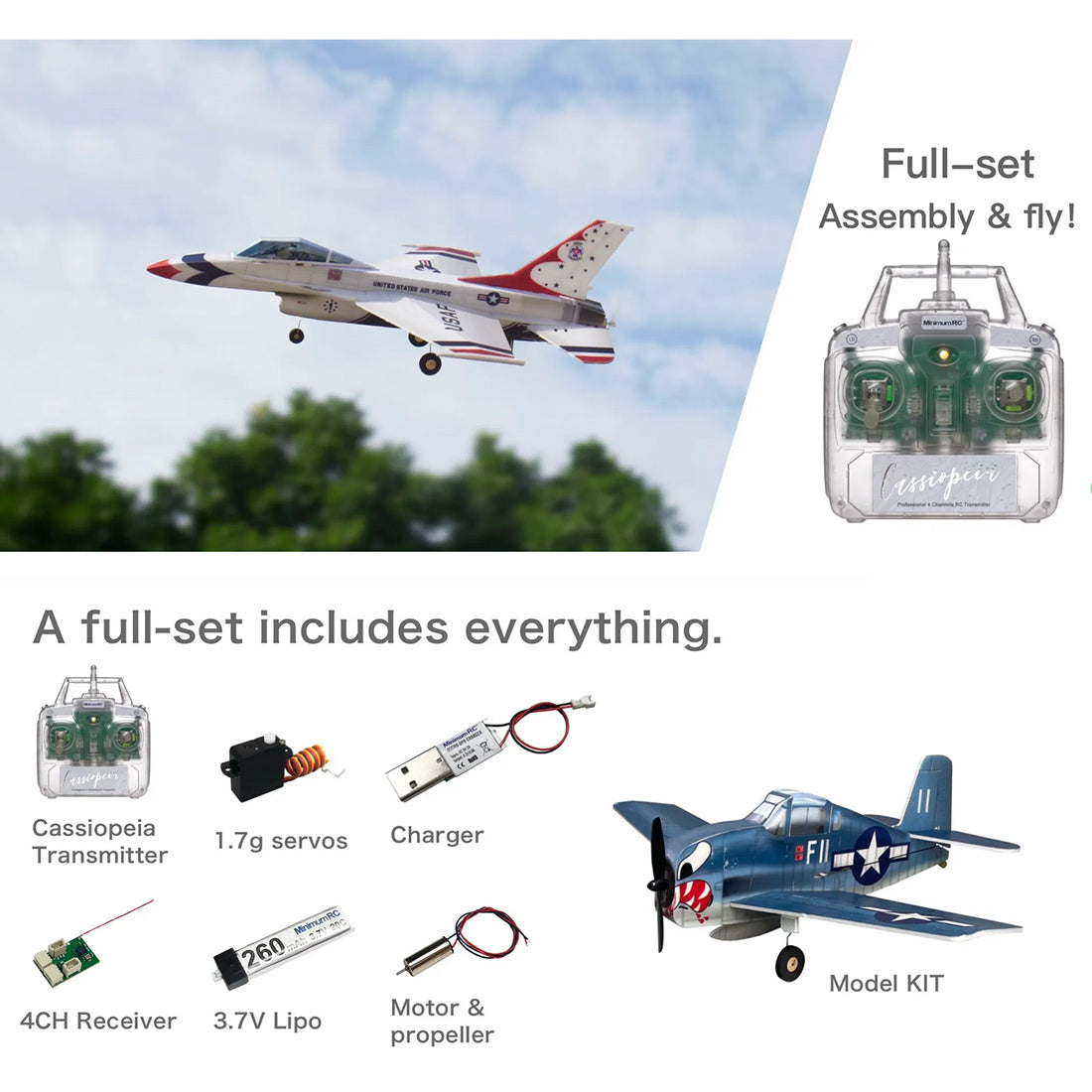 MinimumRC F-16 3-Channel Remote Control Mini Fixed-Wing Aircraft - DIY Model Kit RC Airplane Diyengmod Ready To Fly/Left-hand Throttle