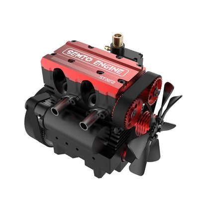 SEMTO ST-NF2 7cc SOHC Inline 2-Cylinder 4-Stroke Air-Cooled Nitro Engine Model Kit - High-Performance FS-L200AC RC Engine Diyengmod SEMTO ENGINE - Red