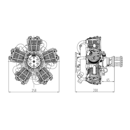 150cc NGH GF150R5 Five-Cylinder Four-Stroke Radial Engine for RC Fixed-Wing Airplanes Engine Models Diyengmod