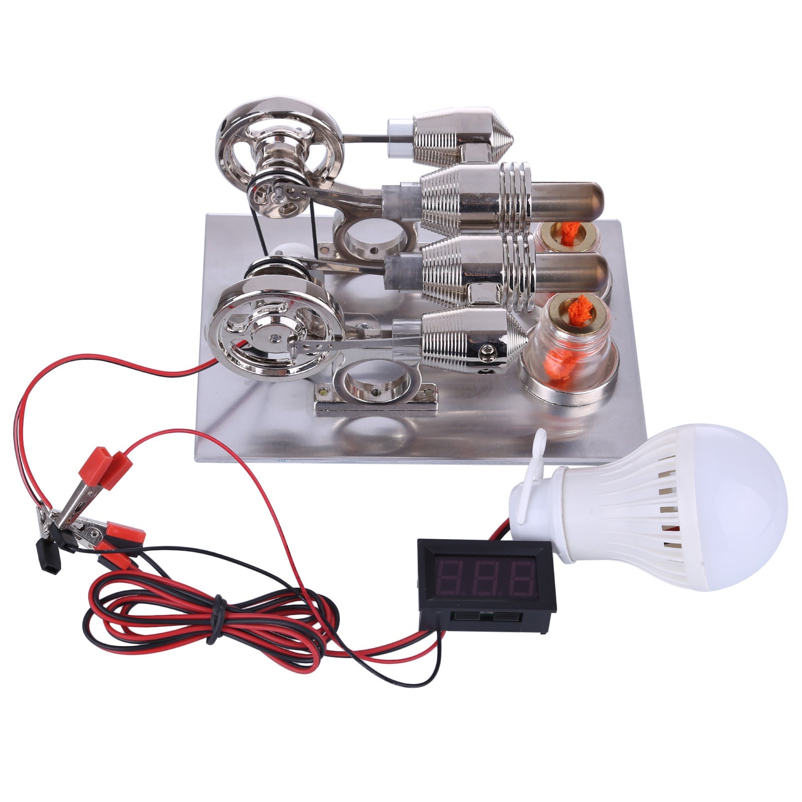 ENJOMOR 2 Cylinder Hot Air Stirling Engine Generator with Bulb & Digital Voltage Meter - Educational STEM Kit Stirling Engine with LED Diyengmod