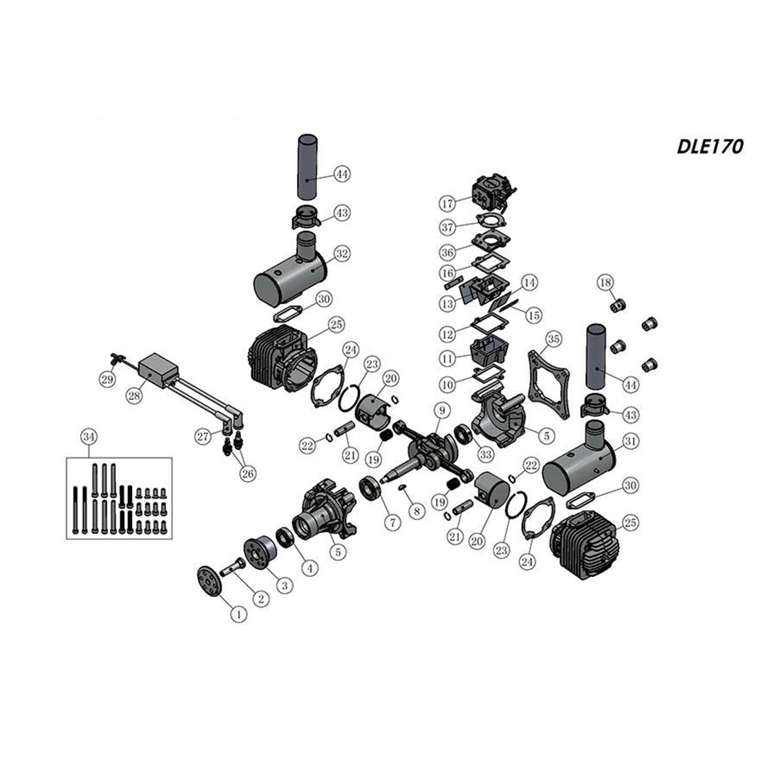 DLE170 170CC Dual Cylinder 2-Stroke Gasoline Engine with Side Exhaust for RC Aircraft Models RC Airplane Diyengmod