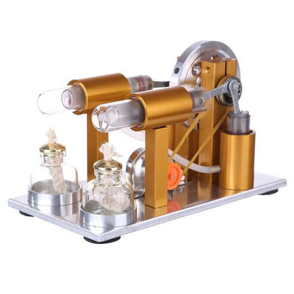 2 Cylinder Stirling Engine Physics Experiment Kit with Light Bulb - DIY Science Model Multi-Cylinder Stirling Engine Diyengmod