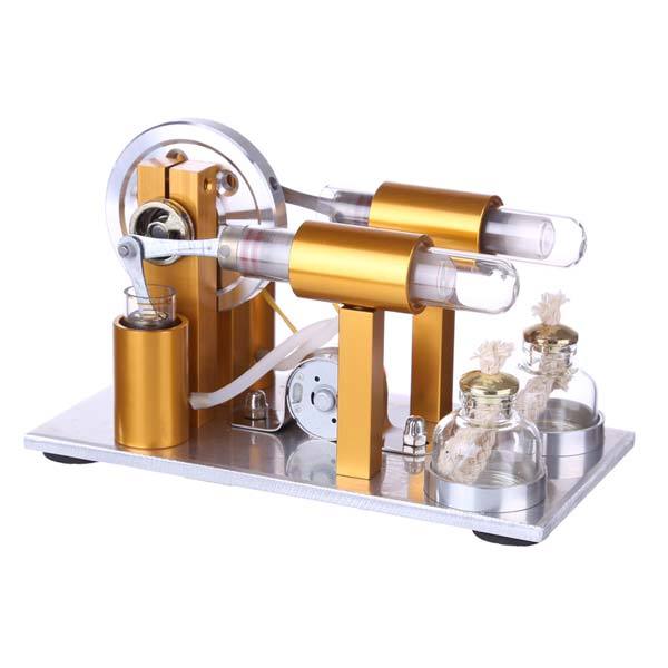 2 Cylinder Stirling Engine Physics Experiment Kit with Light Bulb - DIY Science Model Multi-Cylinder Stirling Engine Diyengmod