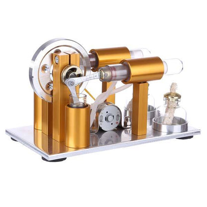 2 Cylinder Stirling Engine Physics Experiment Kit with Light Bulb - DIY Science Model Multi-Cylinder Stirling Engine Diyengmod