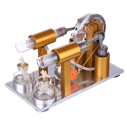 2 Cylinder Stirling Engine Physics Experiment Kit with Light Bulb - DIY Science Model Multi-Cylinder Stirling Engine Diyengmod