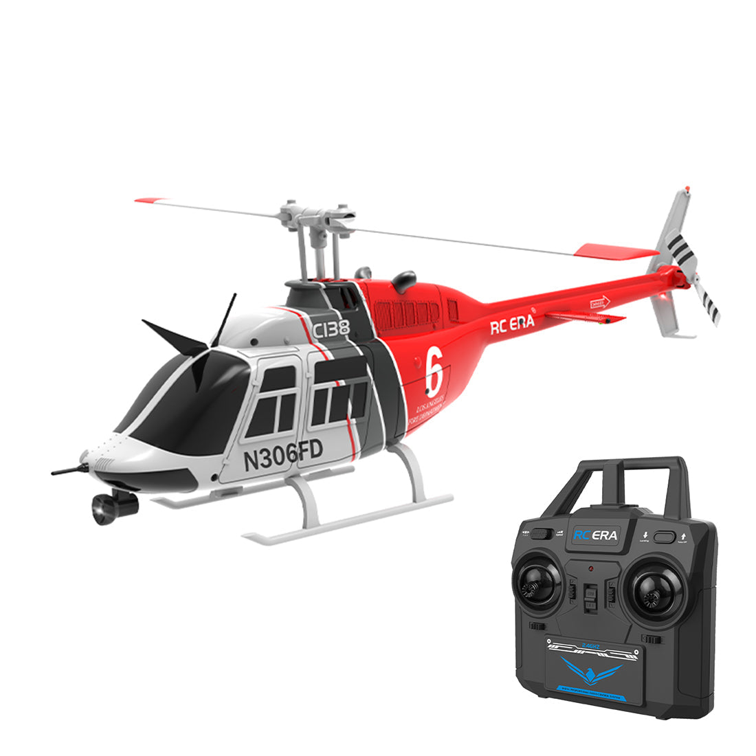 RC ERA C138 1/33 Scale BELL 206 Gyroscopic Helicopter Model - 2.4G 6CH Single-Rotor with Altitude Hold RC Airplanes Diyengmod Red