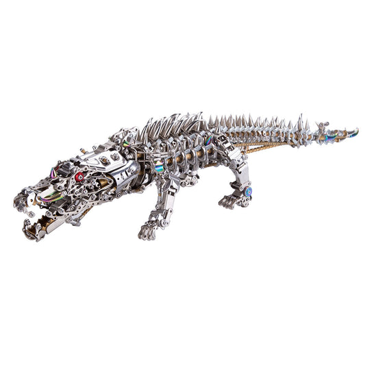 Mechanical 3D Metal Crocodile Puzzle Kit - 1500+PCS Assembly Challenge 3D Puzzle Model Kit Diyengmod Silver