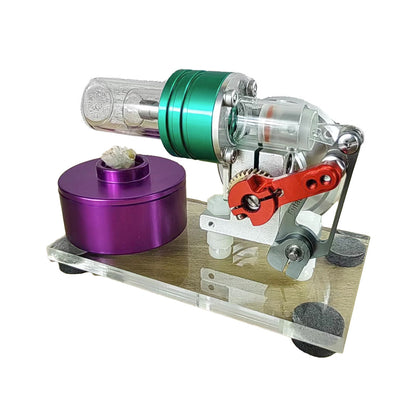 Colorful Mini Beta Hot Air Stirling Engine Model with Wooden Base Stirling Engine Diyengmod