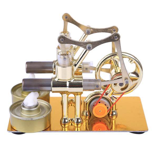 2 Cylinder Stirling Engine Physics Experiment Kit with Bulb - DIY Educational Model Multi-Cylinder Stirling Engine Diyengmod