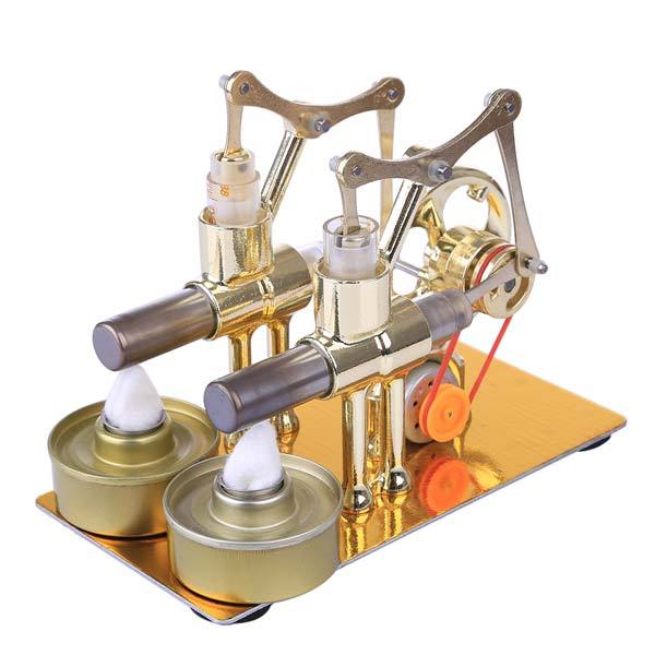 2 Cylinder Stirling Engine Physics Experiment Kit with Bulb - DIY Educational Model Multi-Cylinder Stirling Engine Diyengmod