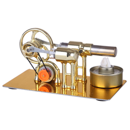 Golden γ-Type Single Cylinder Stirling Engine Generator with LED Bulb - Educational Science Experiment Model Single Cylinder Stirling Engine Diyengmod