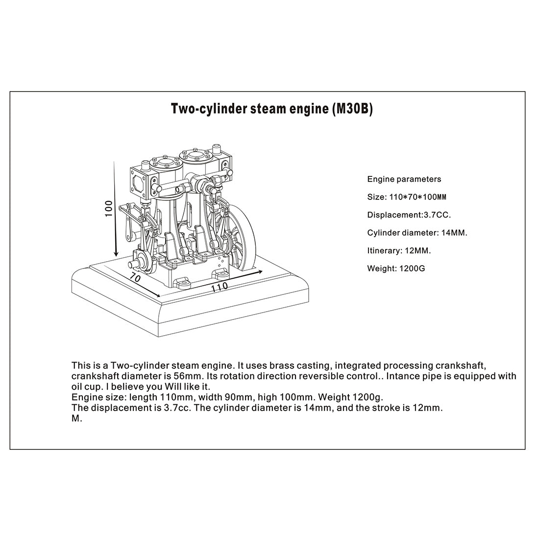 DIY Retro Vertical Double-Acting Steam Engine with 200ml Brass Boiler Model Steam Engine Diyengmod