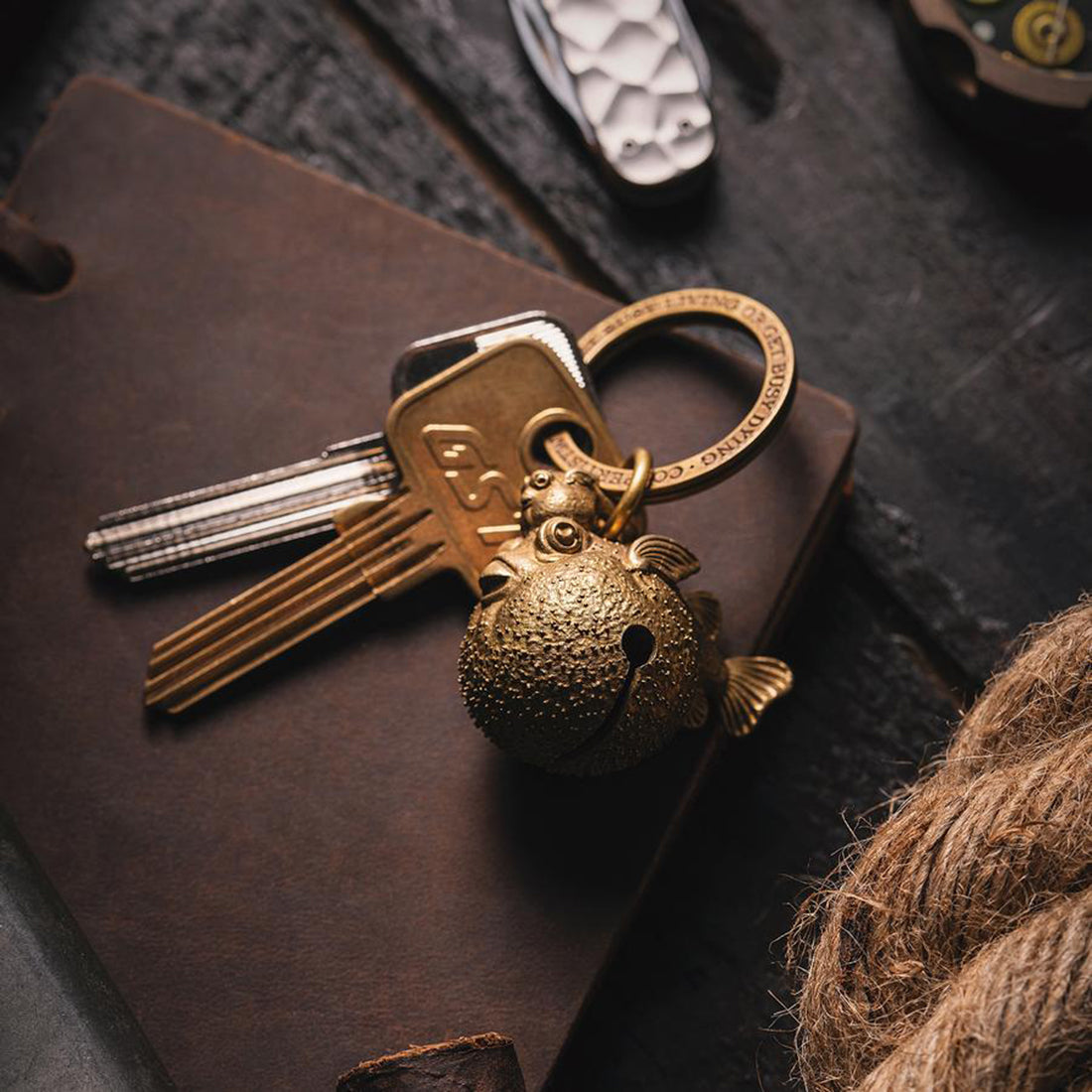 Puffed Up Elegance: Brass Globefish Bell Keychain Pendant Accessories Diyengmod