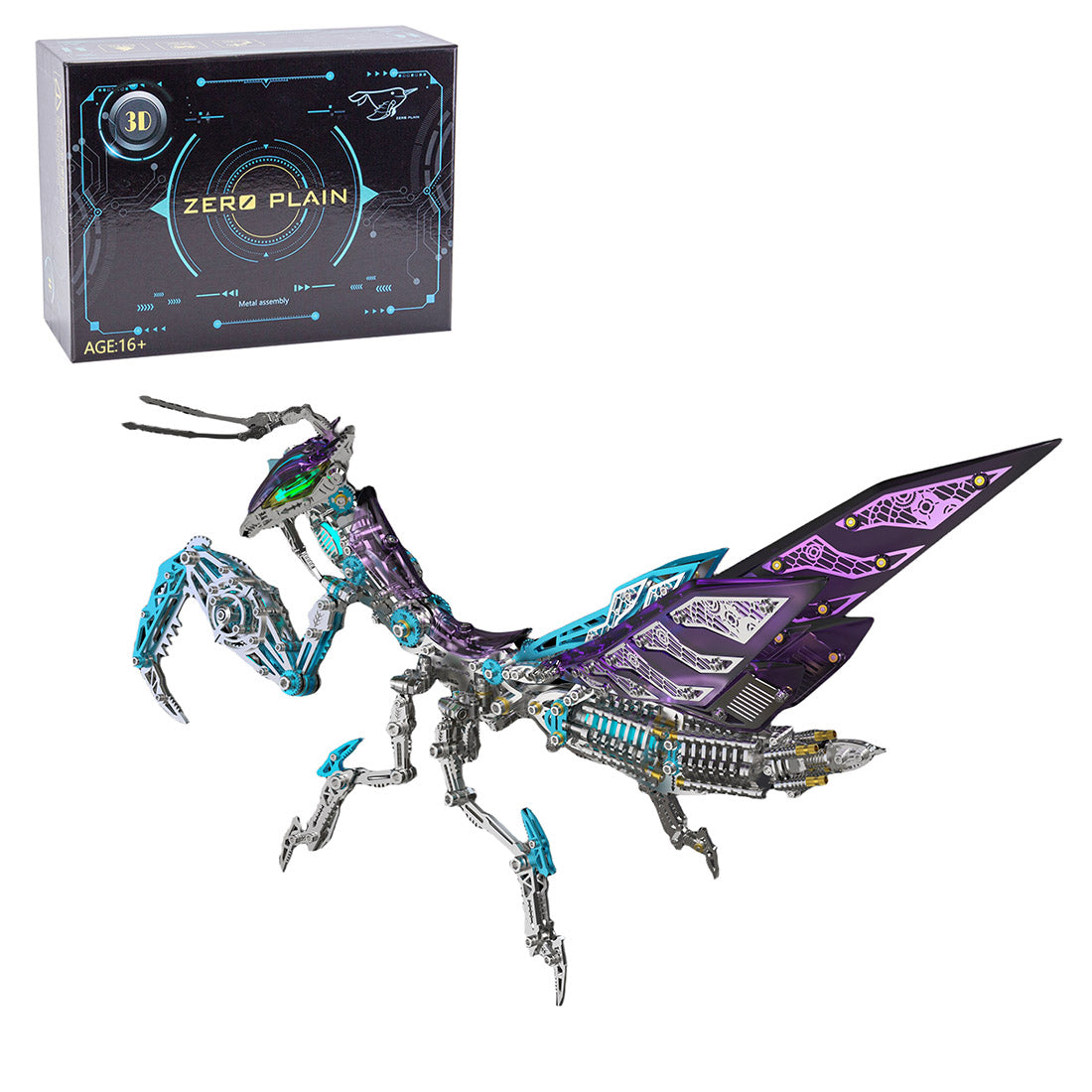 Mechanical Purple Mantis 3D Metal DIY Assembly Kit - Over 1000 Parts & Magnetic Lamps 3D Puzzle Model Kit Diyengmod Purple