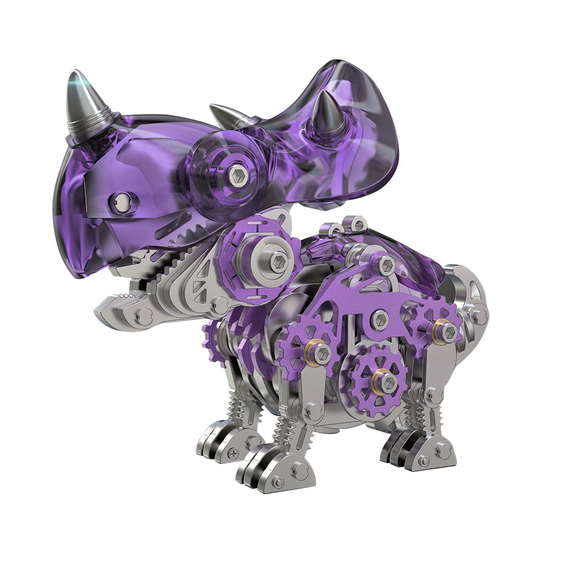 DIY 3D Metal Triceratops Model Kit - 160-Piece Assembly Puzzle 3D Puzzle Model Kit Diyengmod Purple