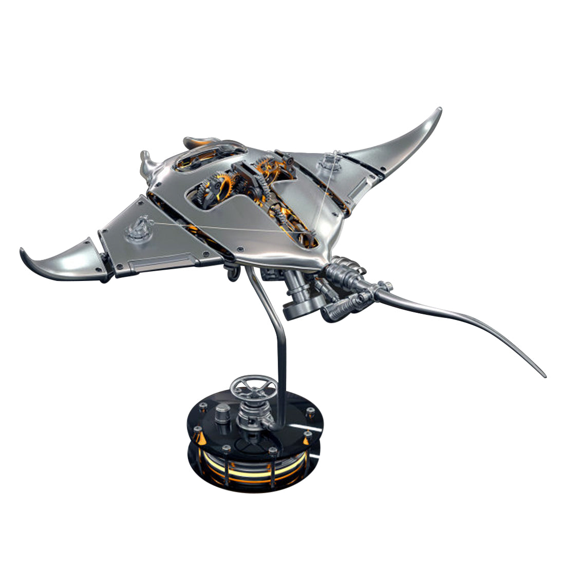 Illuminated 3D Metal Manta Ray Mechanical Model Kit - DIY Bionic Assembly 3D Puzzle Model Kit Diyengmod Silver