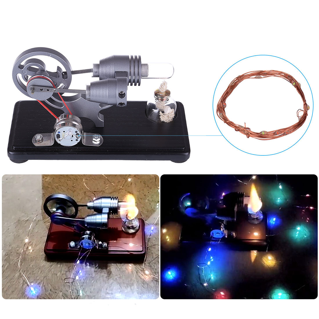 ENJOMOR Vintage γ-Shape Stirling Engine Kit with LED Illumination - Educational DIY STEM Toy Stirling Engine Diyengmod