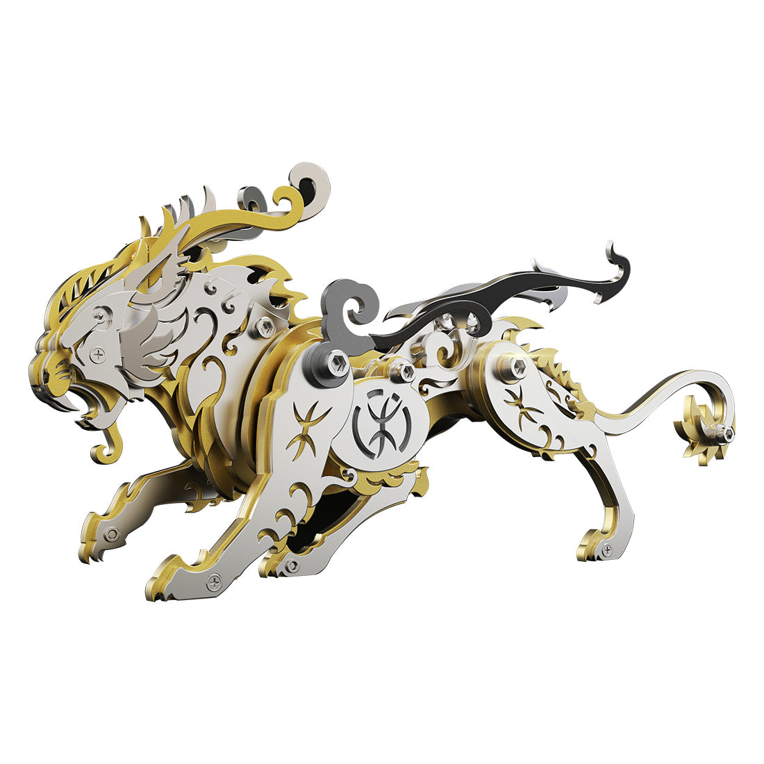 Metal Tiger 3D Puzzle DIY Model Kit - Ancient Chinese Beast Mechanical Assembly Craft in Black and Gold 3D Puzzle Model Kit Diyengmod Bi'an Tiger Black Golden