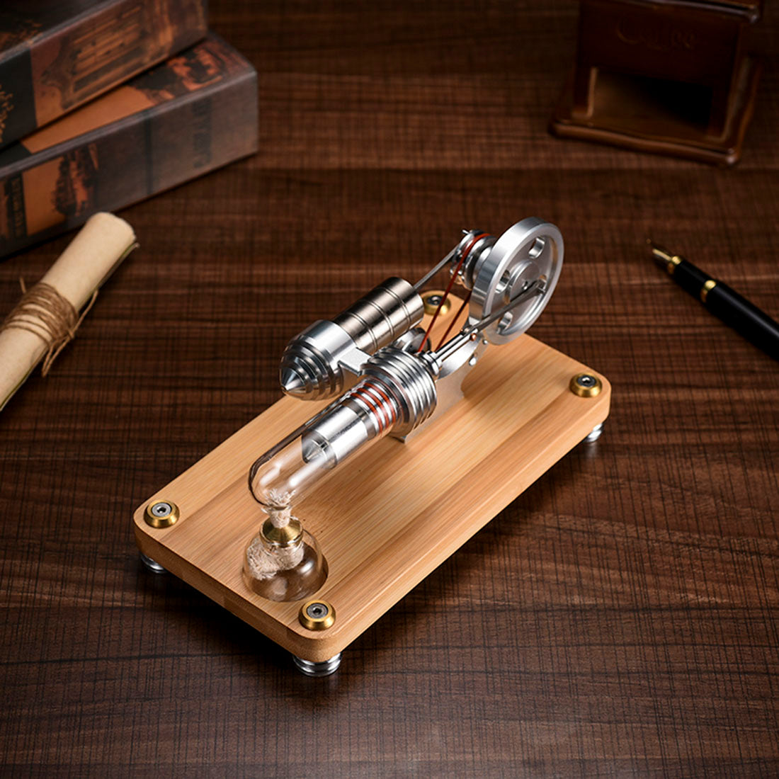 Single Cylinder Stirling Engine Model with LED Illumination - γ-Shape Science Experiment Kit Stirling Engine Diyengmod