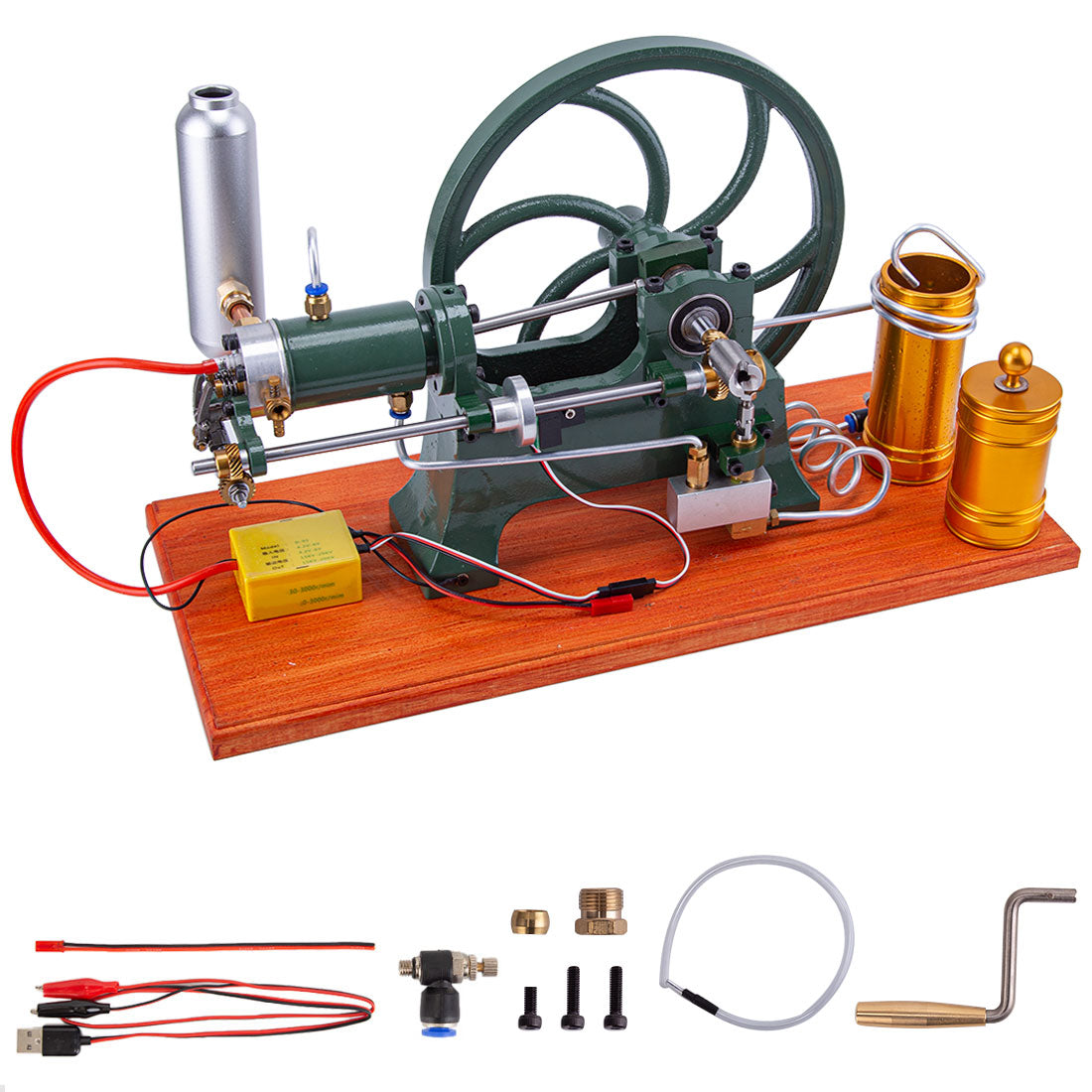 Antique Horizontal Water-Cooled 4-Stroke Hot-Bulb Engine Model for Collector's Display Engine Models Diyengmod Green