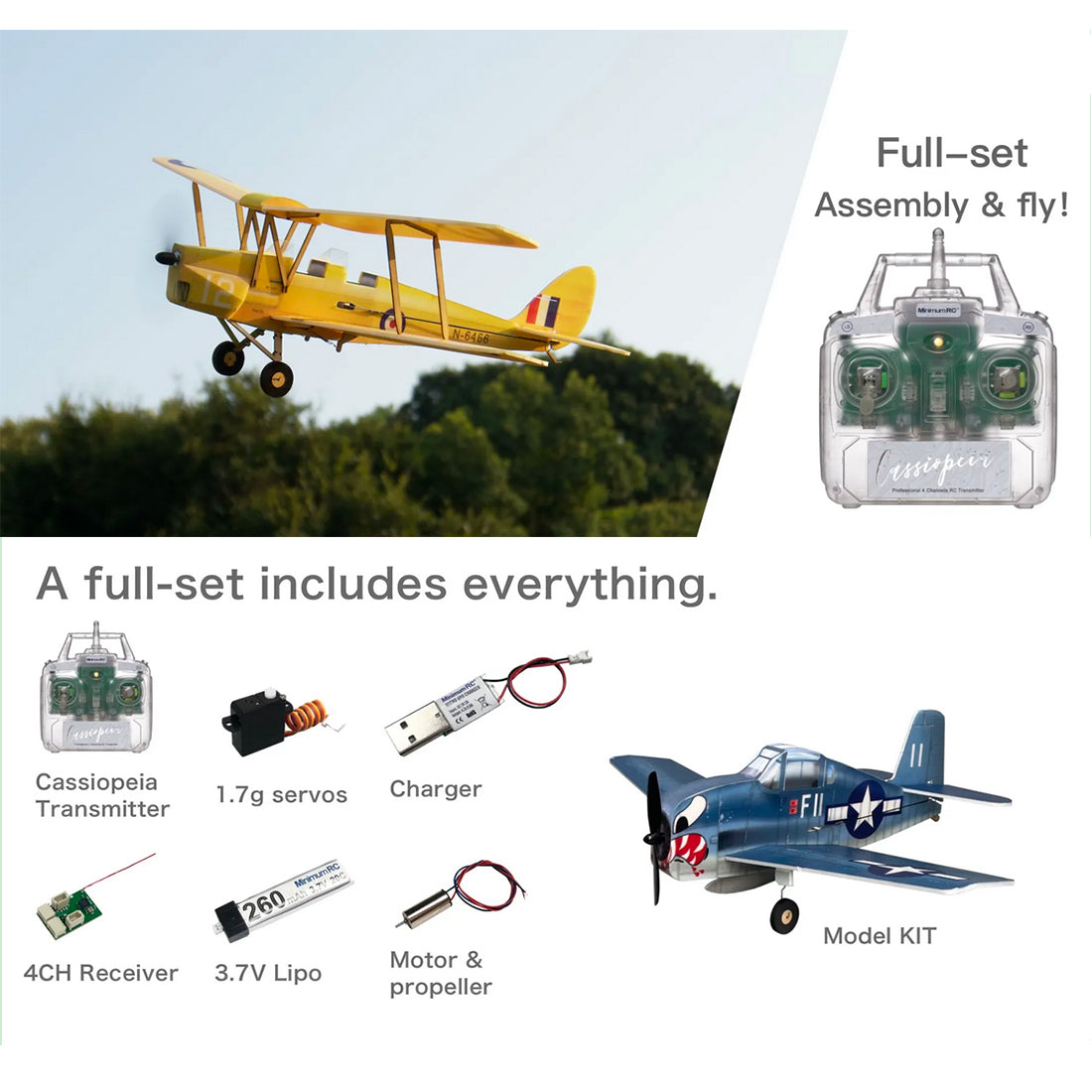 MinimumRC Tigermoth 4CH Ready-to-Fly Mini RC Biplane Airplane Model RC Airplane Diyengmod Ready To Fly/Left-hand Throttle