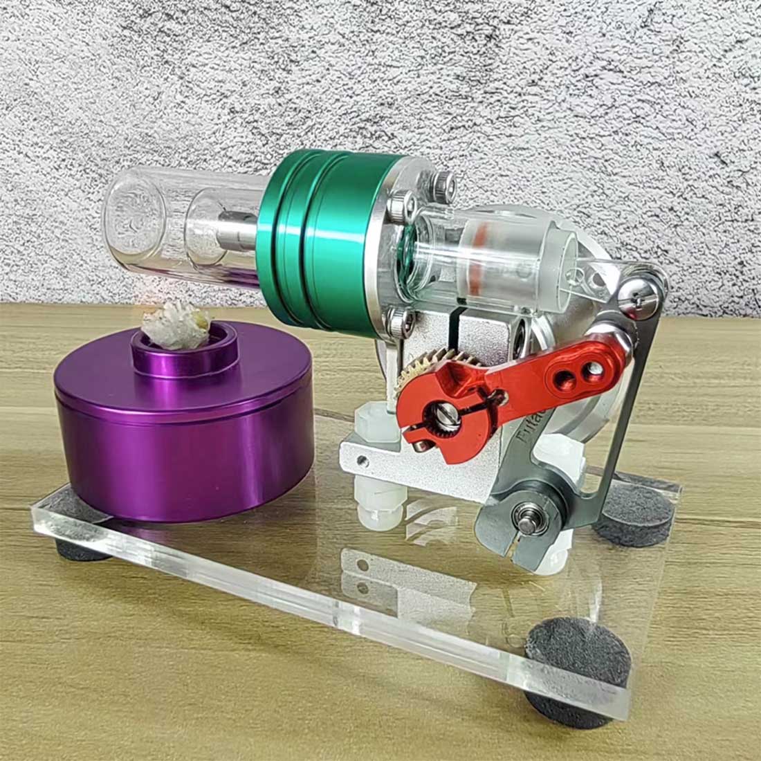 Colorful Mini Beta Hot Air Stirling Engine Model with Wooden Base Stirling Engine Diyengmod