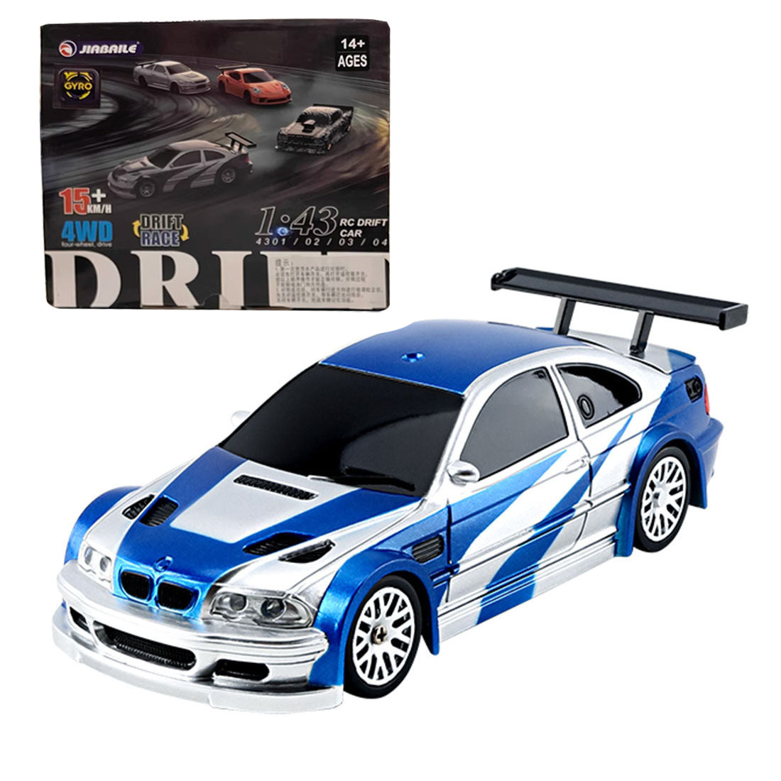 1/43 Scale 2.4G 4WD Electric Mini Drift Racing Car - DIYEngMod Ultimate Edition RC Car Diyengmod Gyroscope RTR Version Blue and White