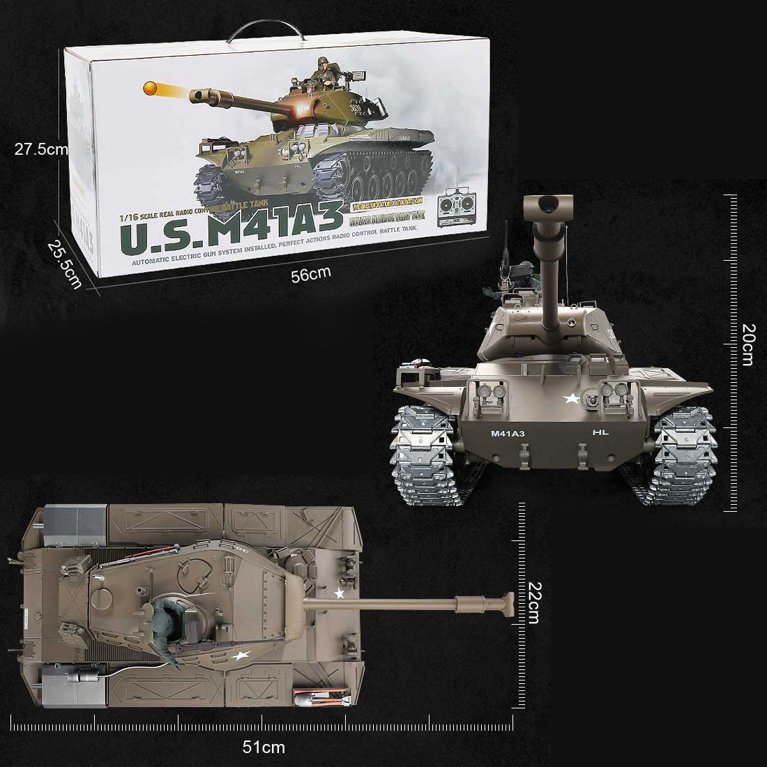 1/16 Scale 2.4G Remote Control American M41A3 Walker Bulldog Tank with LED Lights and Sounds - Ideal Model for Collectors and Kids RC Tank Diyengmod