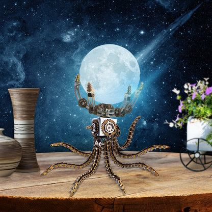 Steampunk Mechanical Octopus 3D Metal Puzzle Lamp with 16 Colors and Remote Control - 1060PCS DIY Home Decor Gift 3D Puzzle Model Kit Diyengmod