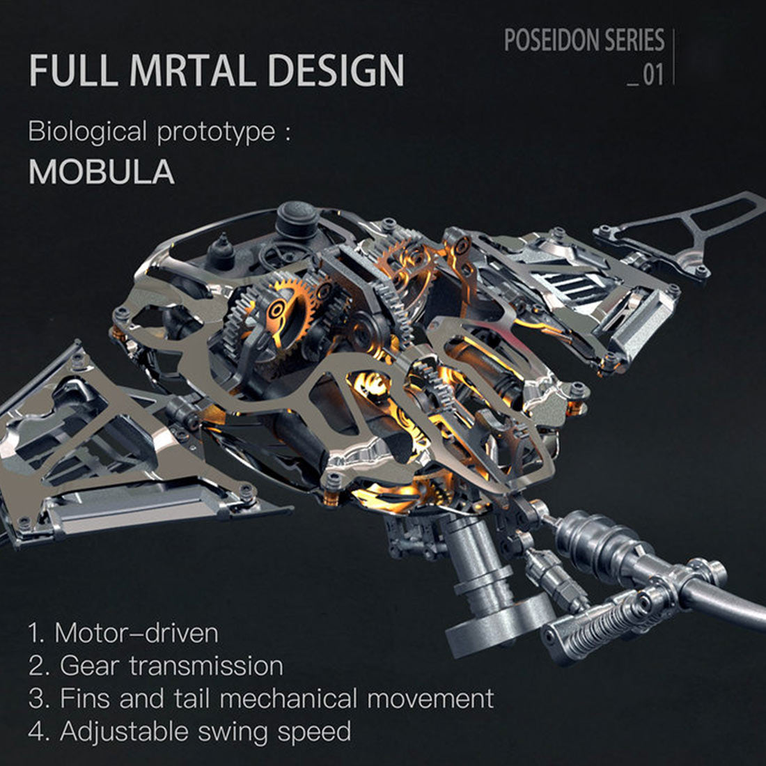 Illuminated 3D Metal Manta Ray Mechanical Model Kit - DIY Bionic Assembly 3D Puzzle Model Kit Diyengmod