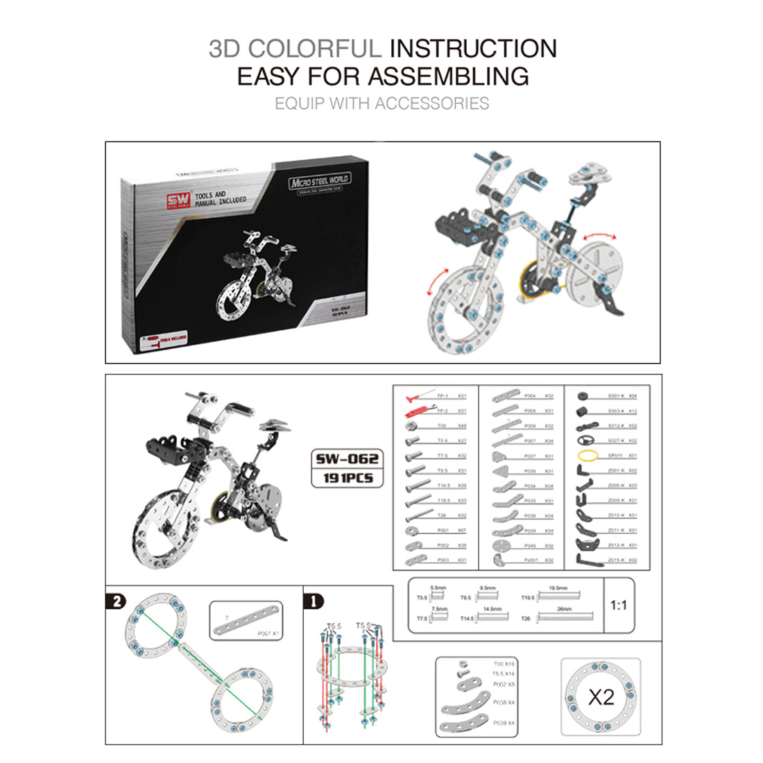 DIY 3D Metal Bicycle Model Kit - 191-Piece Assembling Puzzle for Kids and Adults 3D Puzzle Model Kit Diyengmod