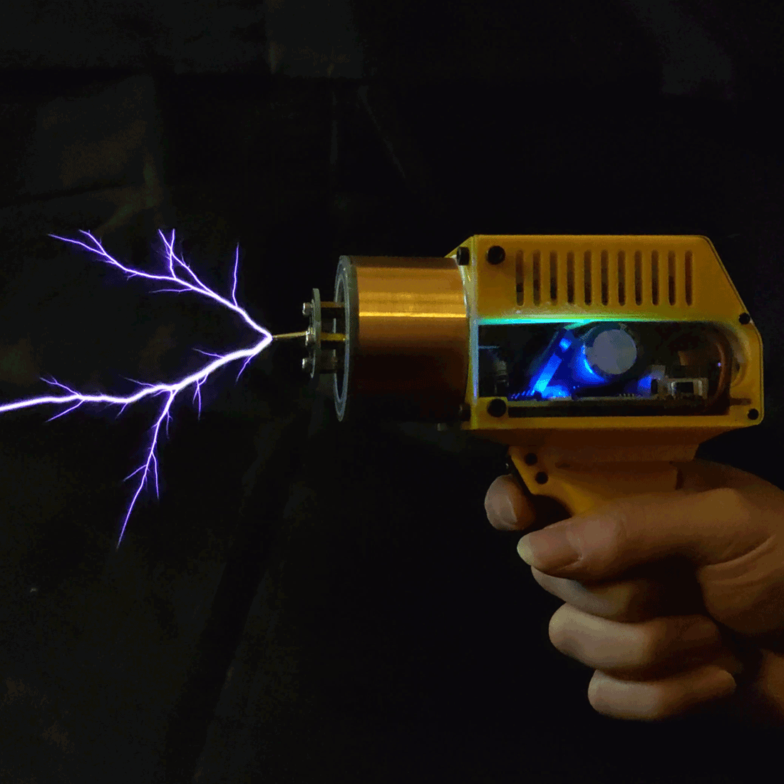 Portable Handheld Tesla Coil - 10cm Arc Lightning Generator for Science Experiments - US Plug Engine Models Diyengmod Yellow/Classic