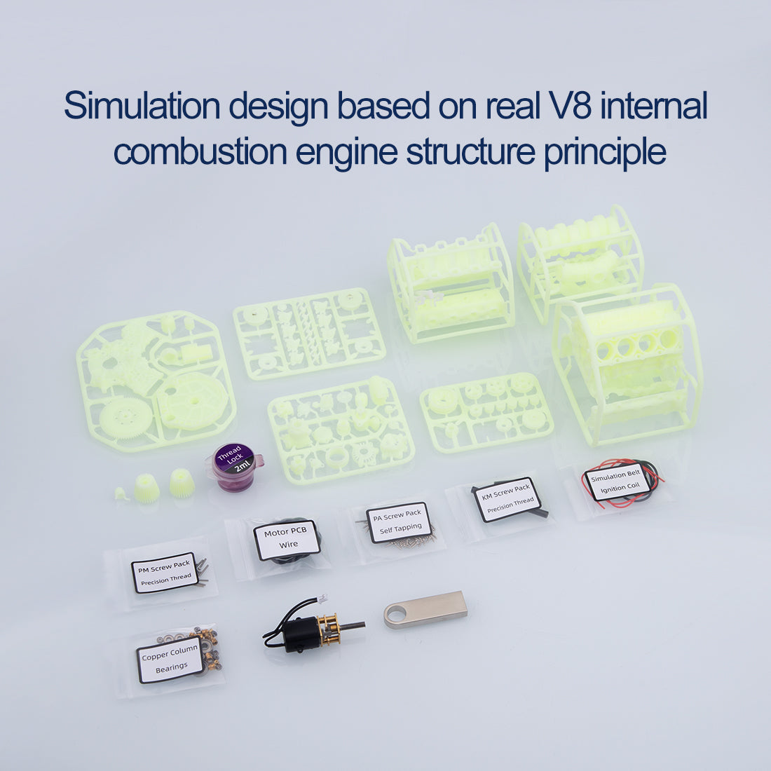 DIY V8 Engine Model Kit - Fully Functional RC V8 Engine Assembly for Capra VS4-10 Pro Engine Models Diyengmod