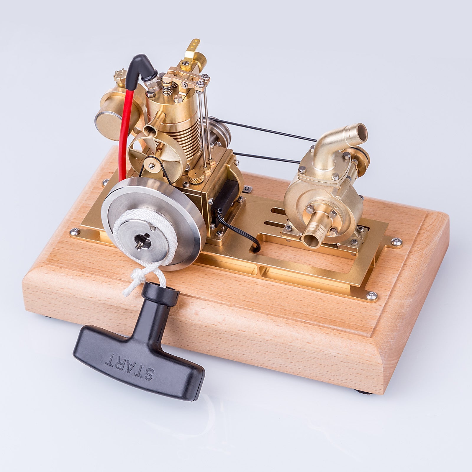 Miniature 1.6cc Vertical Air-Cooled Gasoline Engine Model with Vane Pump and Wooden Base Engine Models Diyengmod