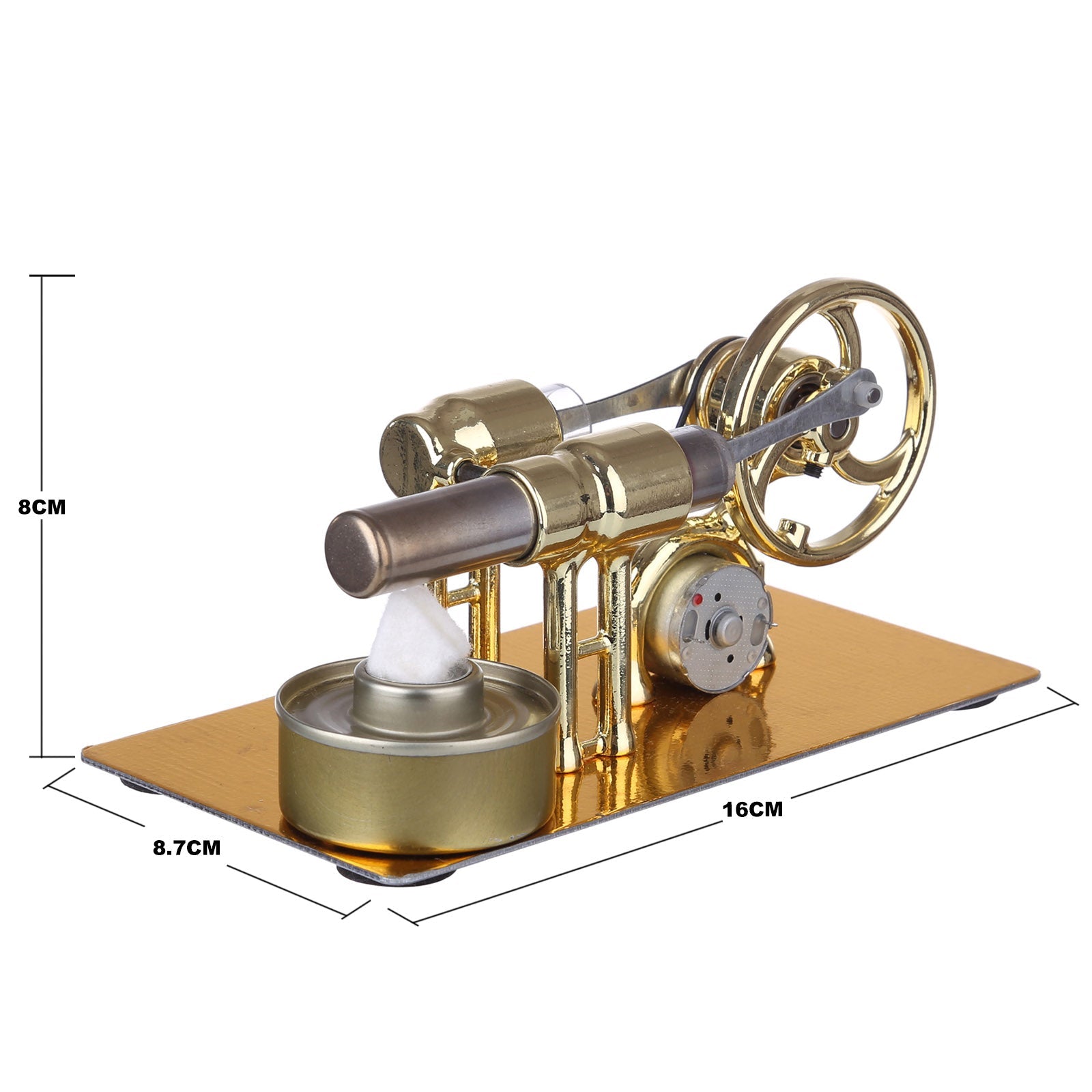 Golden γ-Type Single Cylinder Stirling Engine Generator with LED Bulb - Educational Science Experiment Model Single Cylinder Stirling Engine Diyengmod