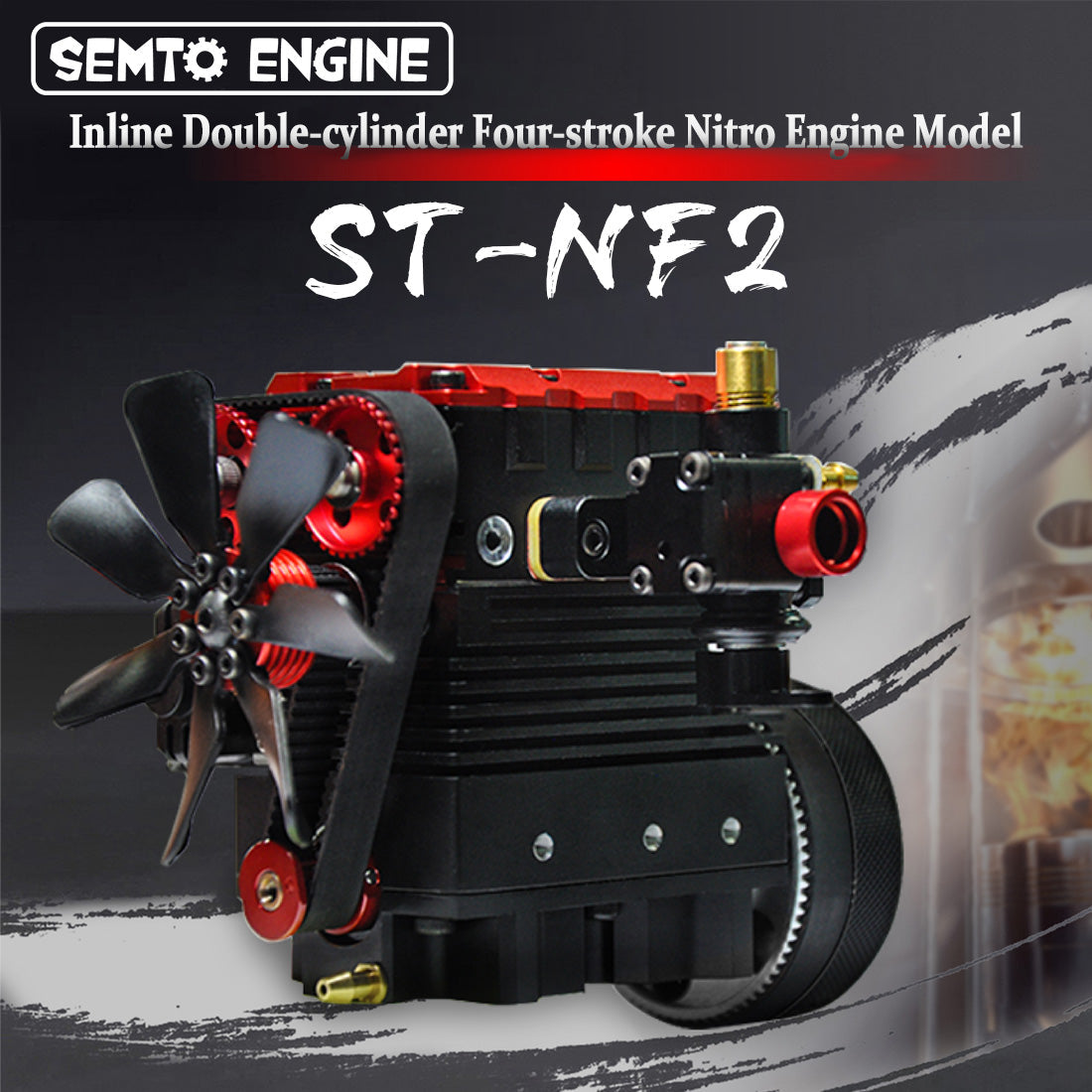 SEMTO ST-NF2 7cc SOHC Inline 2-Cylinder 4-Stroke Air-Cooled Nitro Engine Model Kit - Assemble Your Own Functional Engine RC Engine Diyengmod