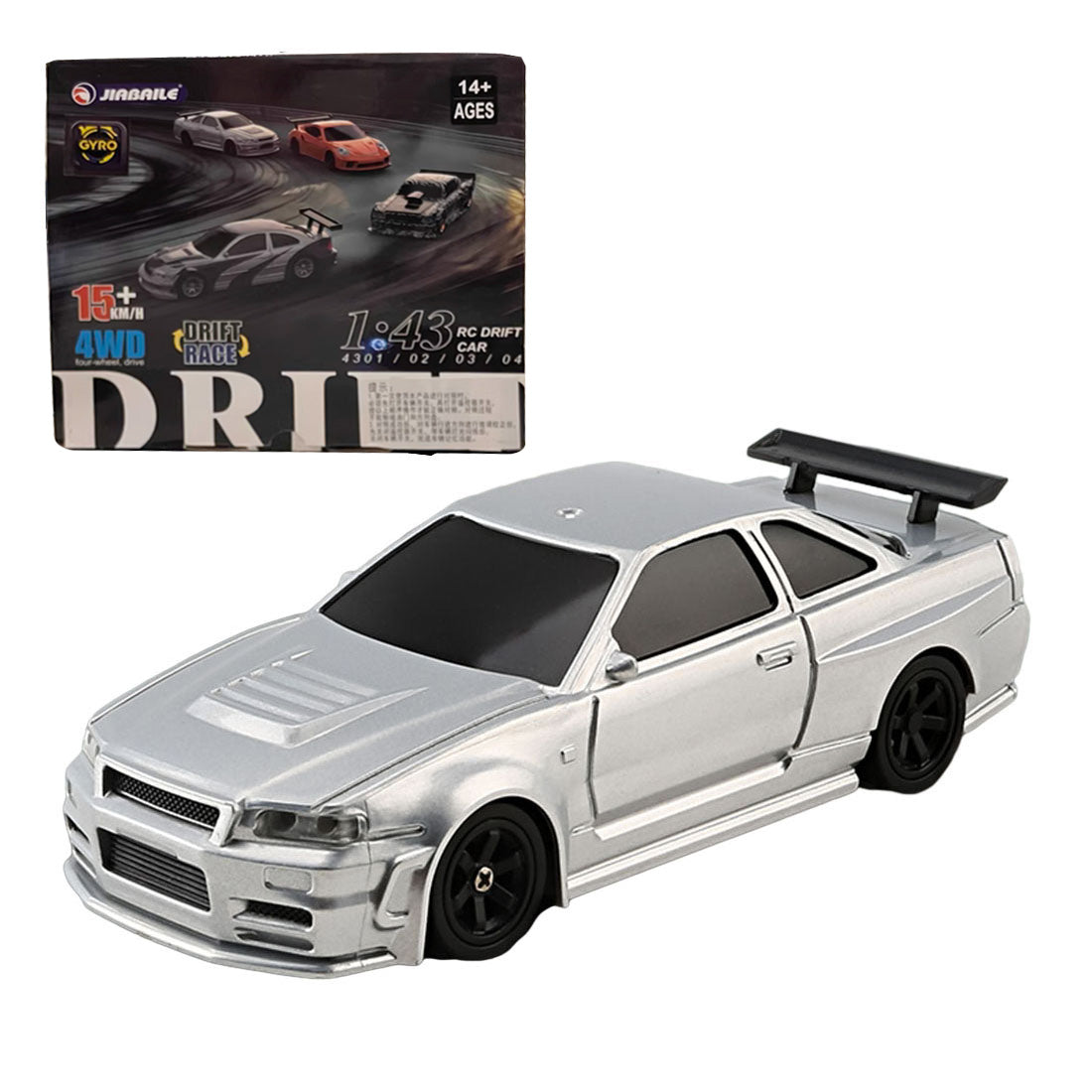 1/43 Scale 2.4G 4WD Electric Mini Drift Racing Car - DIYEngMod Ultimate Edition RC Car Diyengmod Gyroscope RTR Version Silver