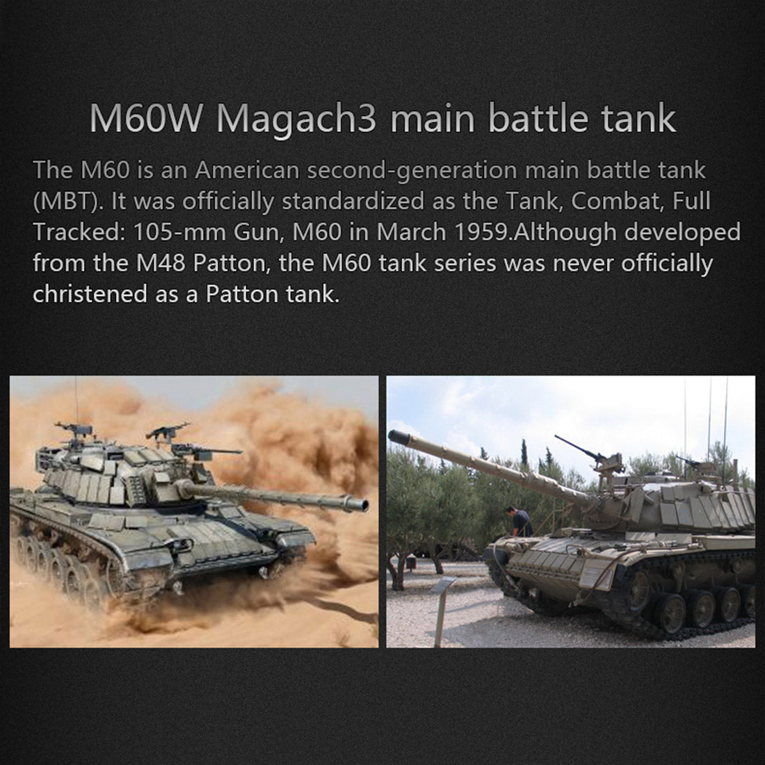 1/16 Scale Remote Control Israeli M60W Magach 3 Military Tank with Infrared Control and Simulation Features RC Car Diyengmod