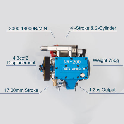 8.6cc NR-200 Inline 2-Cylinder 4-Stroke Water-Cooled Nitro Engine with Electric Start for 1:8 RC Cars RC Engine Diyengmod