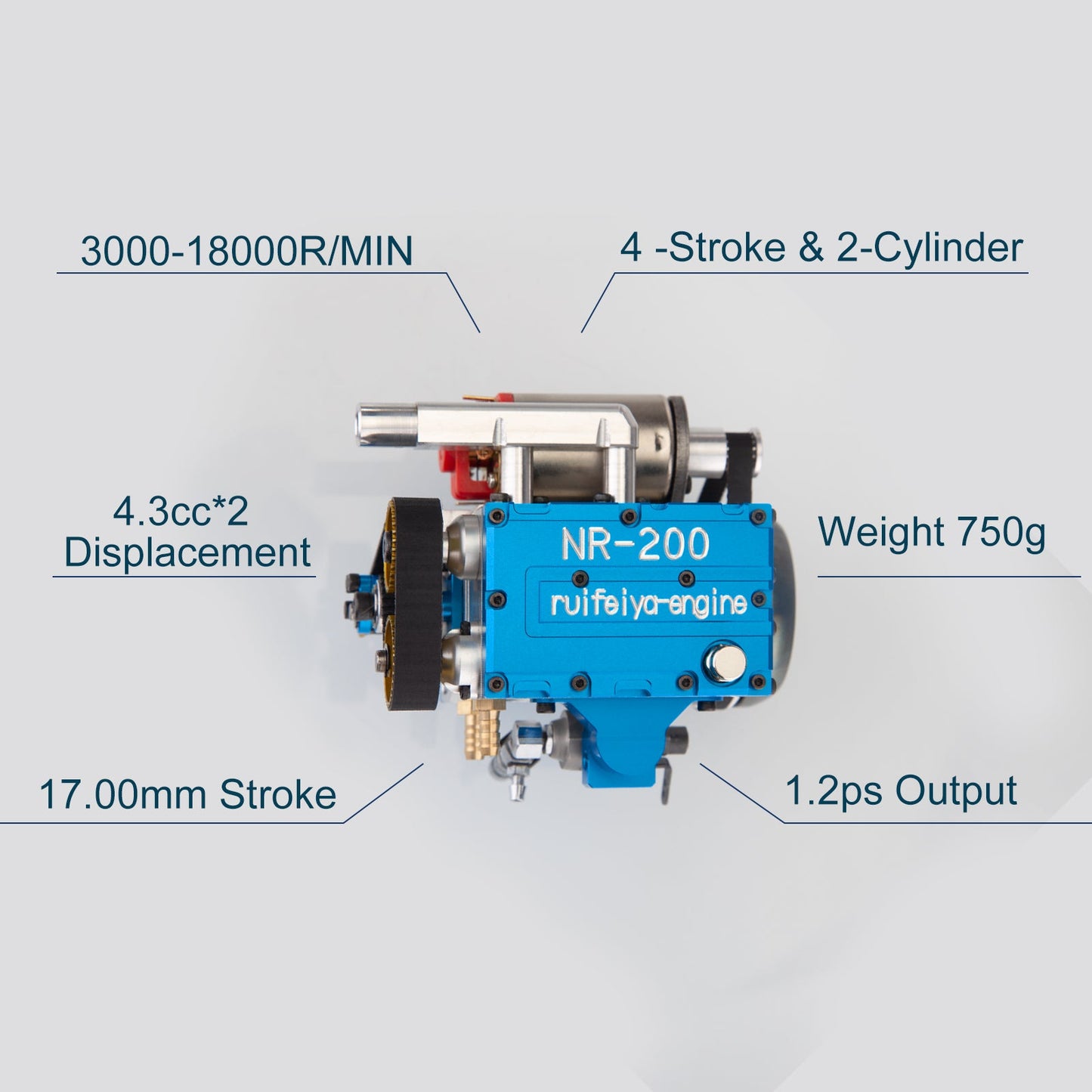 RUIFEIYA NR200 8.6cc Inline 2-Cylinder Water-Cooled 4-Stroke Engine Kit for RC Models Engine Models Diyengmod