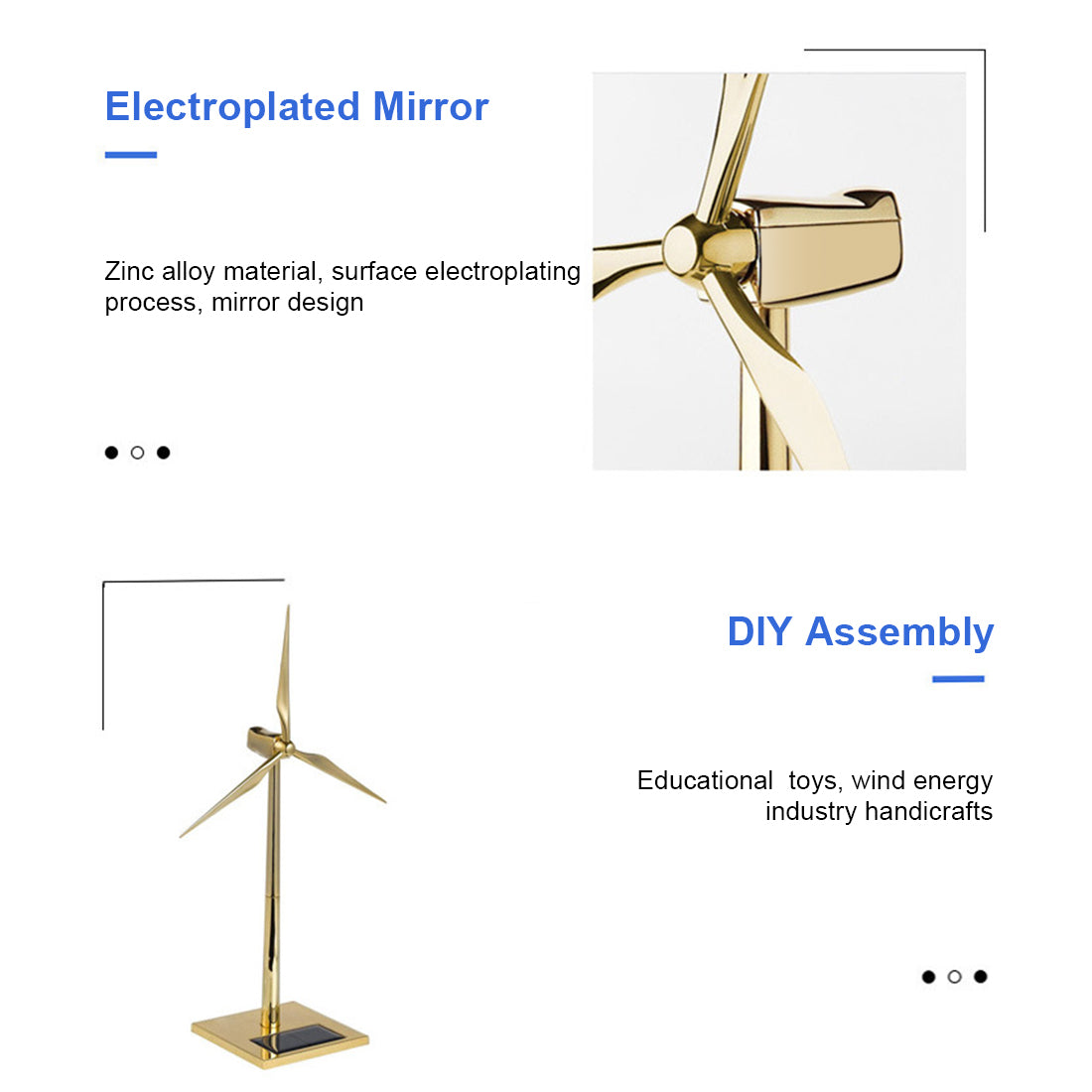 Golden 3D Metal Solar-Powered Windmill Assembly Model - DIY Engineering Decoration 3D Puzzle Model Kit Diyengmod