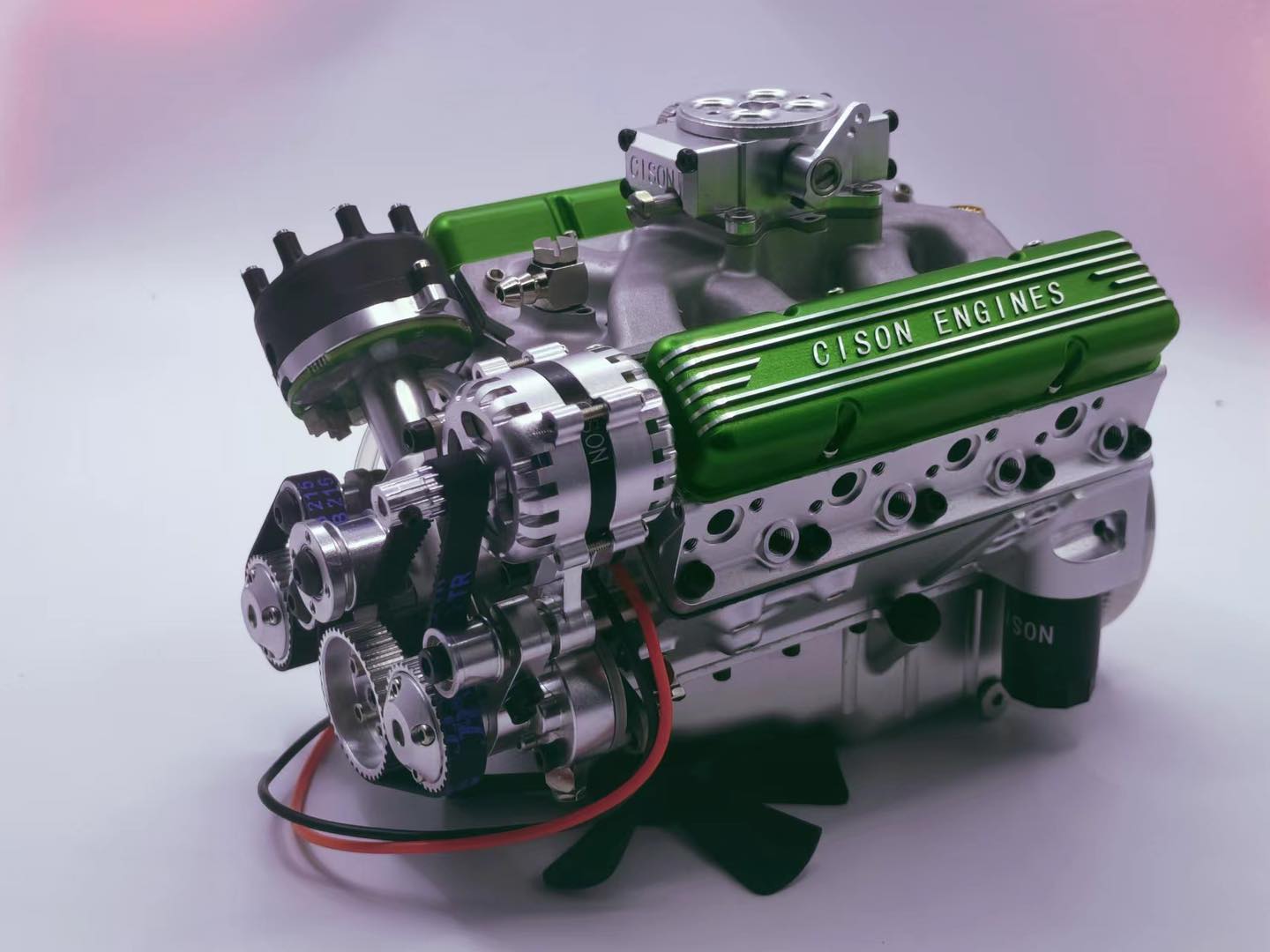 CISON 44CC V8 Gas Engine Model Kit - Build Your Own Functional 1/6 Scale Water-Cooled OHV 4-Stroke Engine DIY Engine Diyengmod Green